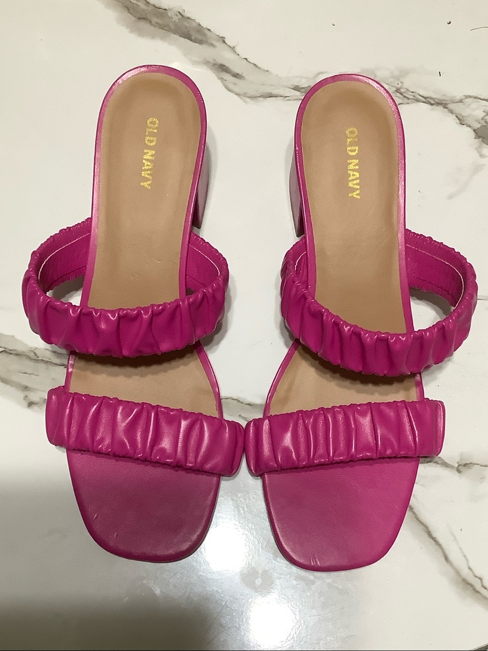 Old Navy Hot Pink Ruched Double-Strap Block Heel Mules